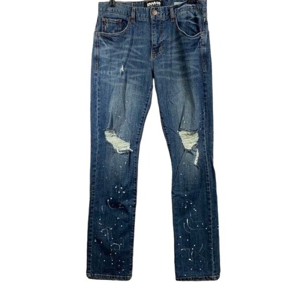 RWH 14 Distressed Ripped Paint Splatter Denim Jeans Tailored Women's Size‎ 33